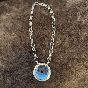 Silver Chain Necklace with Blue Pendant